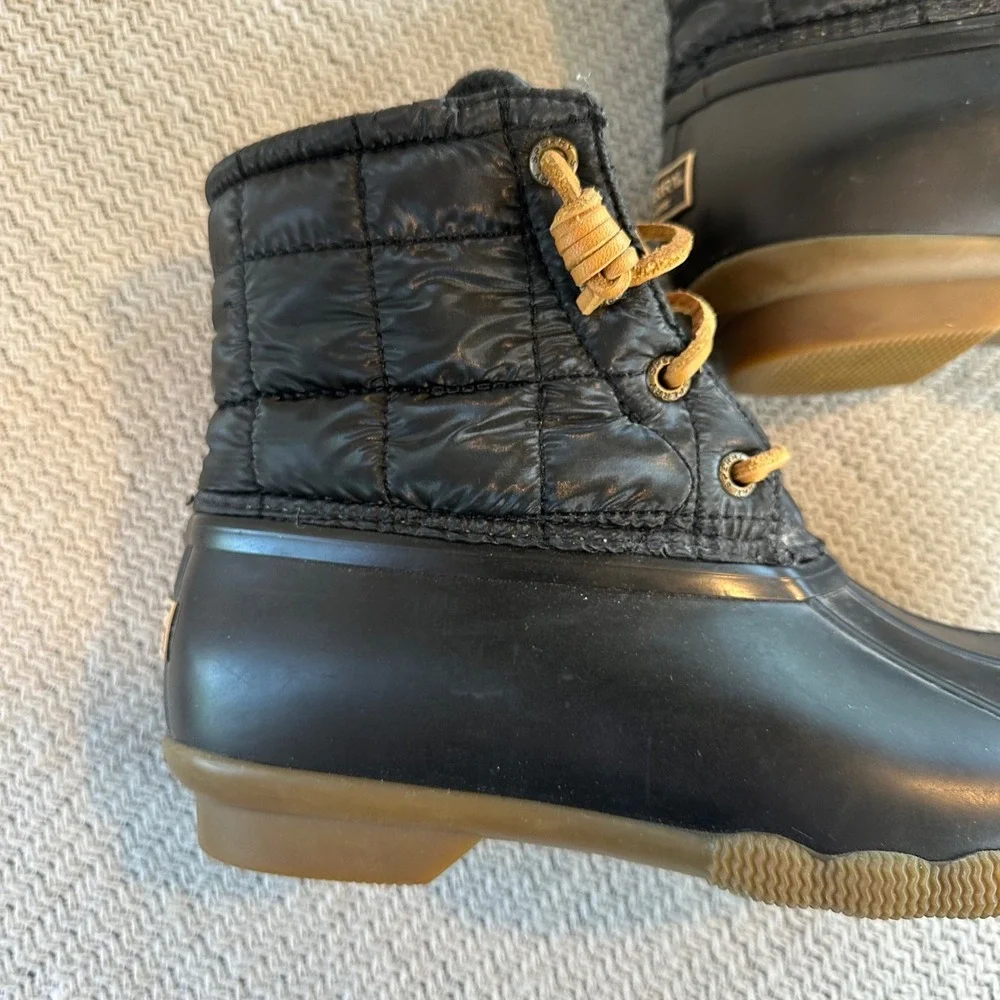 Sperry Saltwater Duck Boots Womens 6.5 Black Quilted Waterproof Outdoor Classic